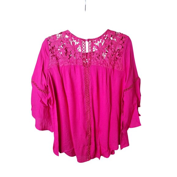 New Davi & Dani Womens 3X Fuchsia Crochet Lace Tunic Top Blouse - Picture 2 of 3